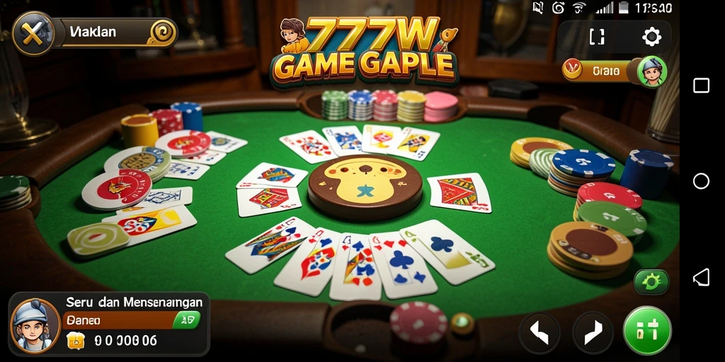 Tampilan gameplay Gaple di 7777W yang menarik dan seru.