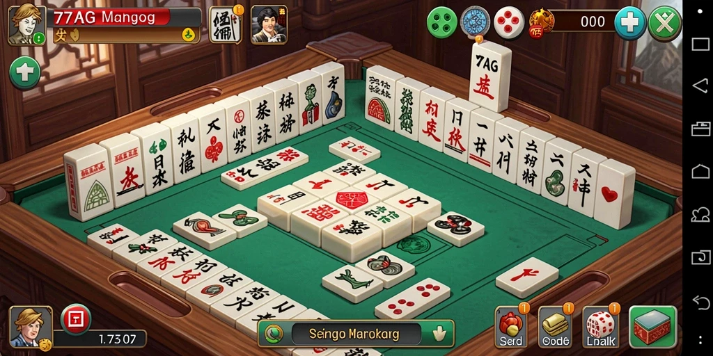 Screenshot gameplay 77AG yang menunjukkan suasana Mahjong yang menarik.