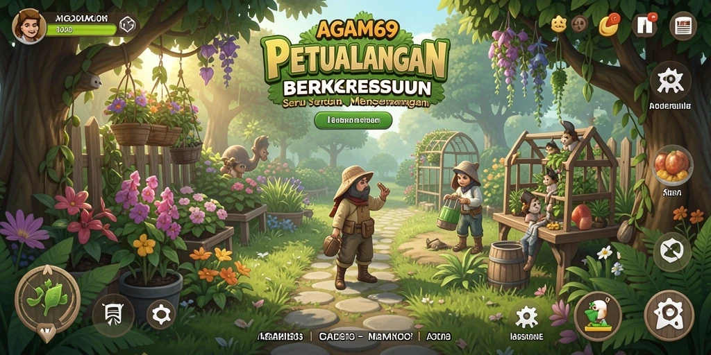 Screenshot gameplay AGAM69 dengan ladang yang subur dan berwarna-warni.