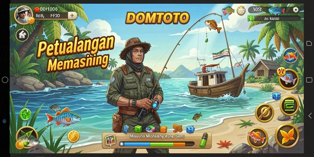 Tampilan gameplay seru dari DOMTOTO menunjukkan keseruan memancing.