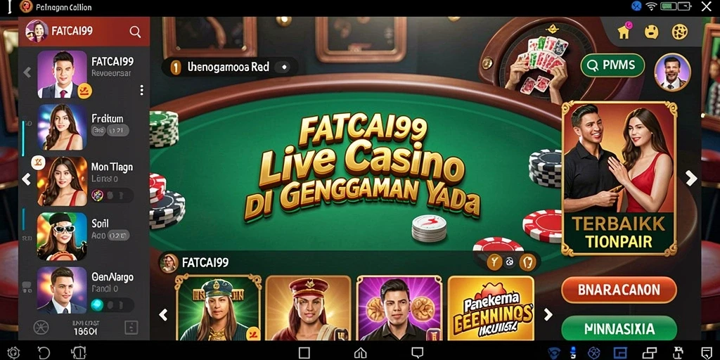 Screenshot gameplay FATCAI99 menampilkan dealer dan pemain berinteraksi secara langsung.