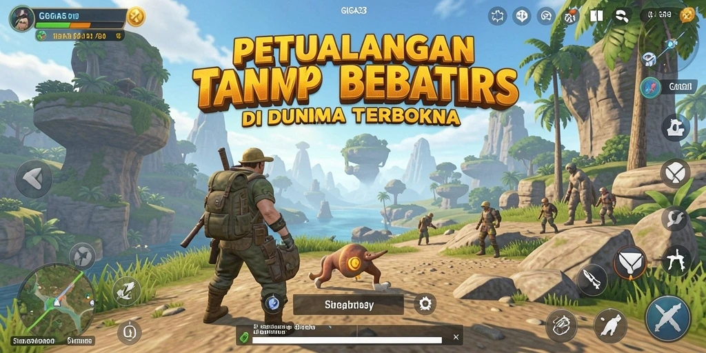 Screenshot utama GIGA33 menampilkan eksplorasi dunia terbuka yang menakjubkan.