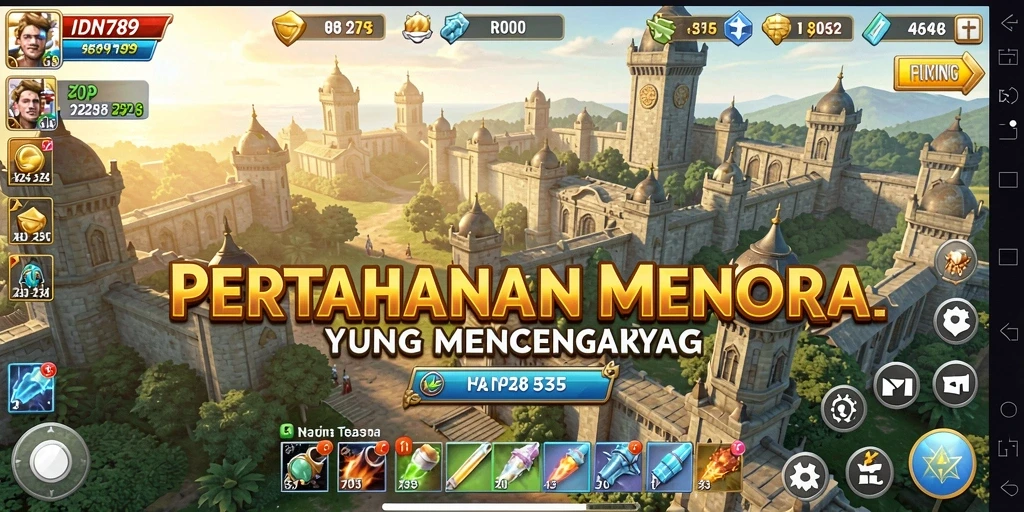 Screenshot IDN789 menampilkan aksi pertahanan menara yang seru.