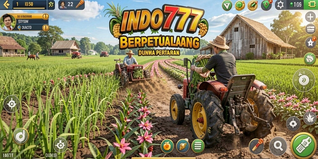 Tampilan menarik dari gameplay INDO777 dengan ladang pertanian yang subur.
