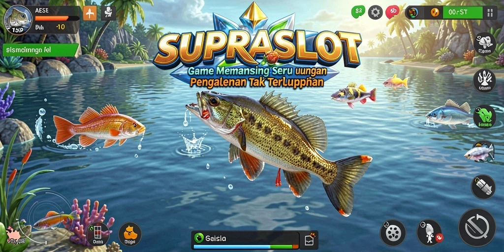 Screenshot gameplay SUPRASLOT yang menampilkan momen memancing seru.