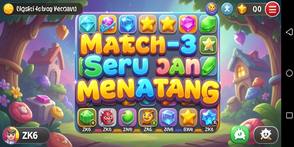 Screenshot menunjukkan gameplay seru dan interaktif ZK6 Match-3.